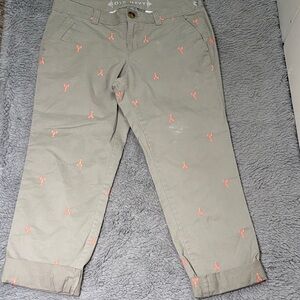 Old Navy Beige Pants with Coral Embroidery